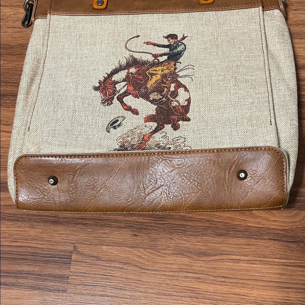 Wrangler buckin bronco rodeo Cream and Brown Tote Bag - Picture 3 of 11